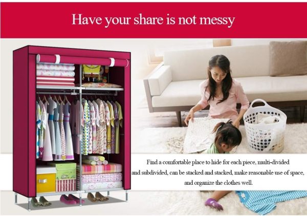 2 Door Fancy & Portable Foldable Closet Wardrobe Storage Organizer With Shelves Foe Multi Purpose 105x45x175cm