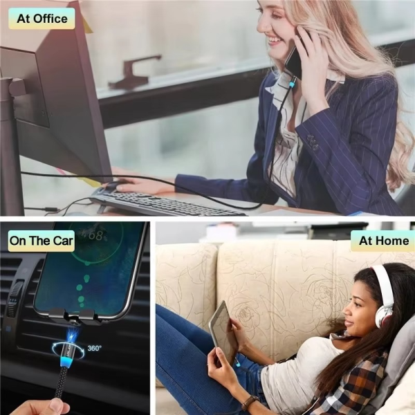 3-in-1 Magnetic Fast Charging Cable | Micro Usb, Type-c & Iphone | 360° Rotation | Led