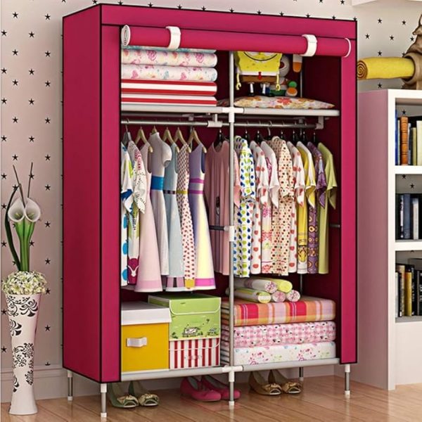 2 Door Fancy & Portable Foldable Closet Wardrobe Storage Organizer With Shelves Foe Multi Purpose 105x45x175cm