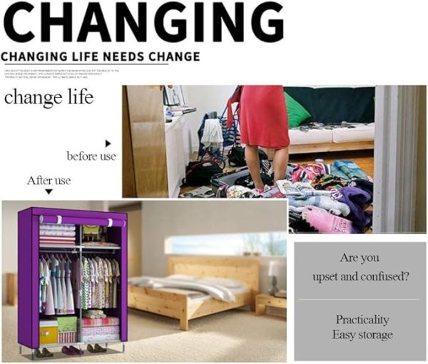 2 Door Fancy & Portable Foldable Closet Wardrobe Storage Organizer With Shelves Foe Multi Purpose 105x45x175cm