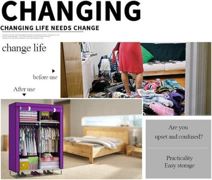 2 Door Fancy & Portable Foldable Closet Wardrobe Storage Organizer With Shelves Foe Multi Purpose 105x45x175cm