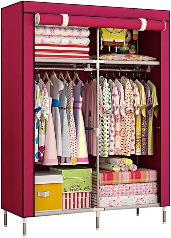 2 Door Fancy & Portable Foldable Closet Wardrobe Storage Organizer With Shelves Foe Multi Purpose 105x45x175cm