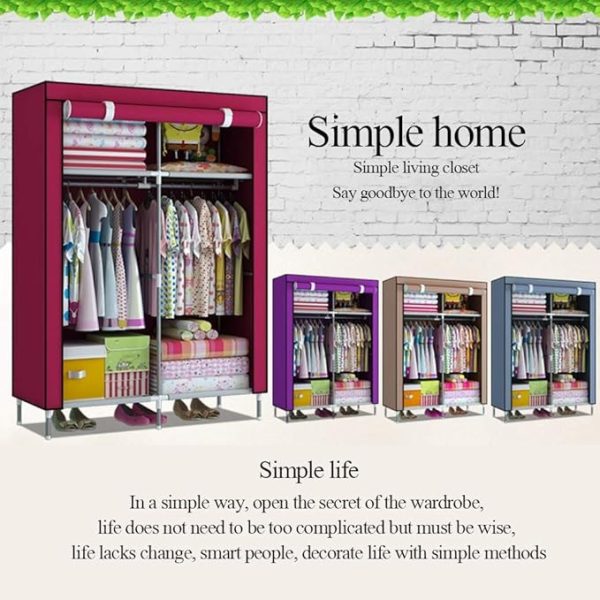 2 Door Fancy & Portable Foldable Closet Wardrobe Storage Organizer With Shelves Foe Multi Purpose 105x45x175cm