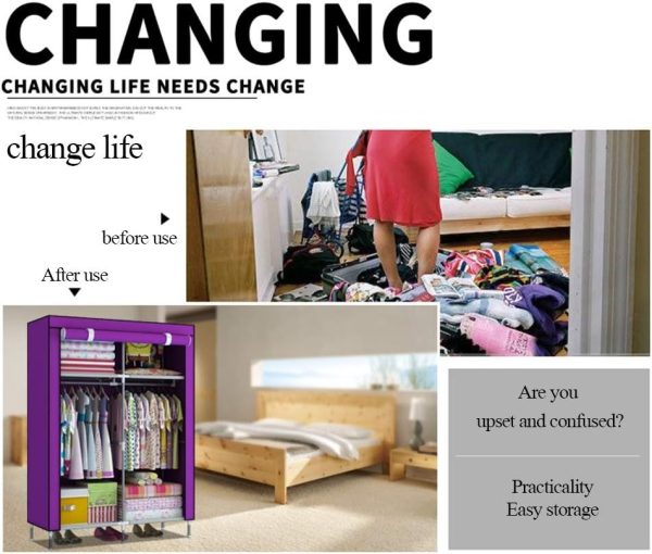 2 Door Fancy & Portable Foldable Closet Wardrobe Storage Organizer With Shelves Foe Multi Purpose 105x45x175cm