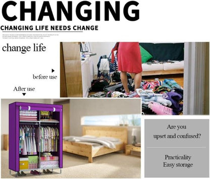 2 Door Fancy & Portable Foldable Closet Wardrobe Storage Organizer With Shelves Foe Multi Purpose 105x45x175cm