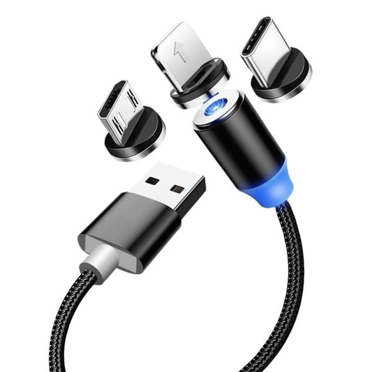 3-in-1 Magnetic Fast Charging Cable | Micro Usb, Type-c & Iphone | 360° Rotation | Led