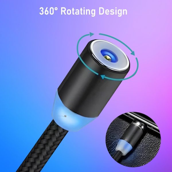 3-in-1 Magnetic Fast Charging Cable | Micro Usb, Type-c & Iphone | 360° Rotation | Led