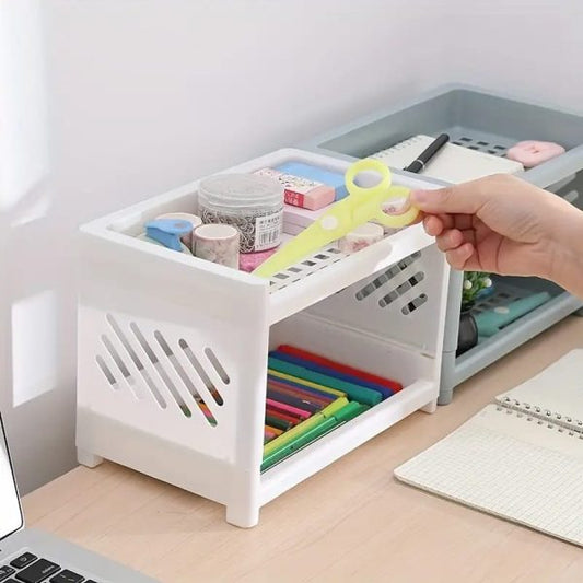 Desktop Double-layer Plastic Storage Holder Rack Cosmetic Box Kitchen Bathroom Desk Shelf Organizer Office