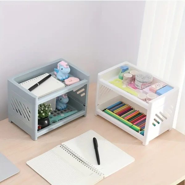 Desktop Double-layer Plastic Storage Holder Rack Cosmetic Box Kitchen Bathroom Desk Shelf Organizer Office