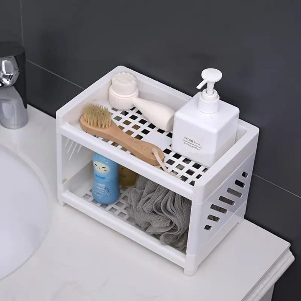 Desktop Double-layer Plastic Storage Holder Rack Cosmetic Box Kitchen Bathroom Desk Shelf Organizer Office