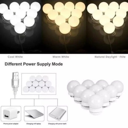 Vanity Light Led Bulbs For Makeup Mirror Stand 10 Bulbs With 3 Light Modes
