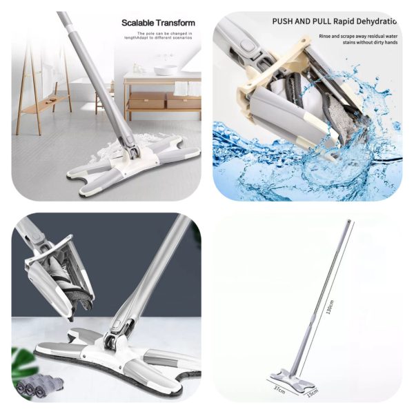 X Mop Manual Extrusion Hand-free Flat Squeeze Mop X-type Microfiber Squeezing Twist Mop